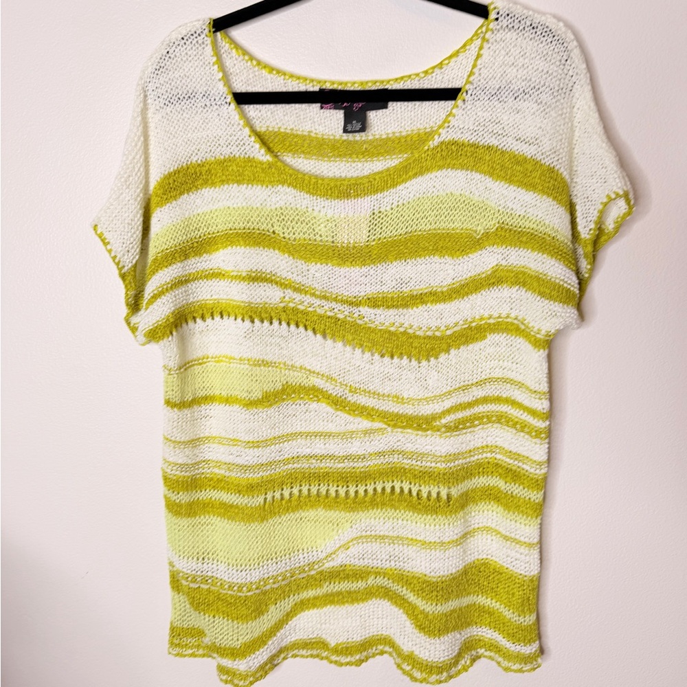 Peck & Peck Lime and Cream Striped Knit Top